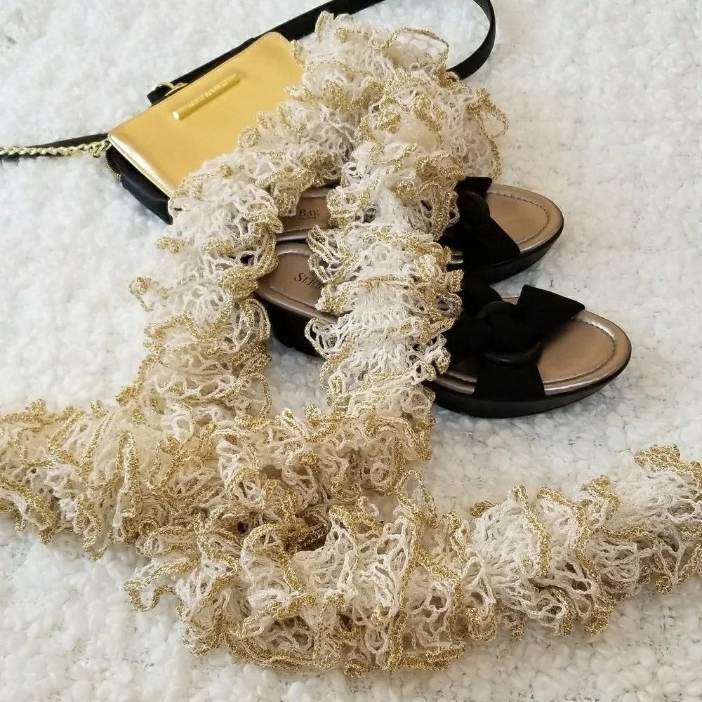 Cream Gold Handmade Scarf